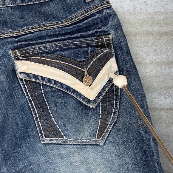 Vintage Y2K Skater Jeans 34x32 Baggy Wide Leg Blue Dark Wash Denim Embroidered - Picture 7 of 9